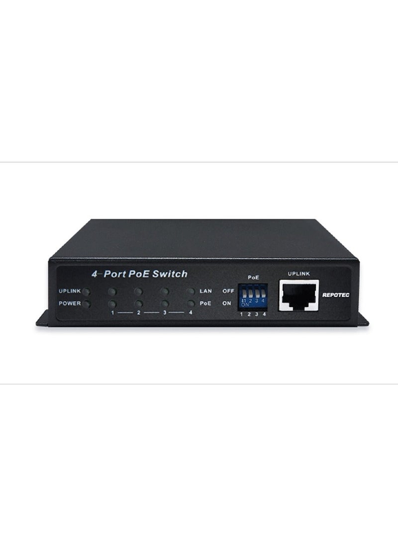 REPOTEC - RP-PE054J/F: 5-P Fast Ethernet Switch w/ 4-P high PoE+, Mid-span - Image 1
