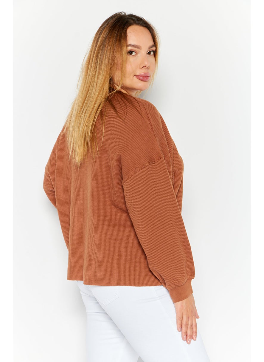 Sage Collective Women Round Neck Textured Sweater, Brown  - Image 3