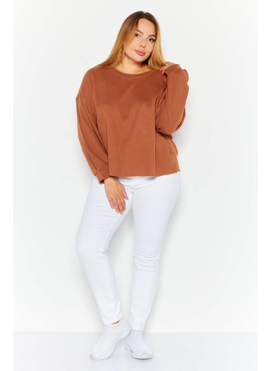 Sage Collective Women Round Neck Textured Sweater, Brown  - Image 2