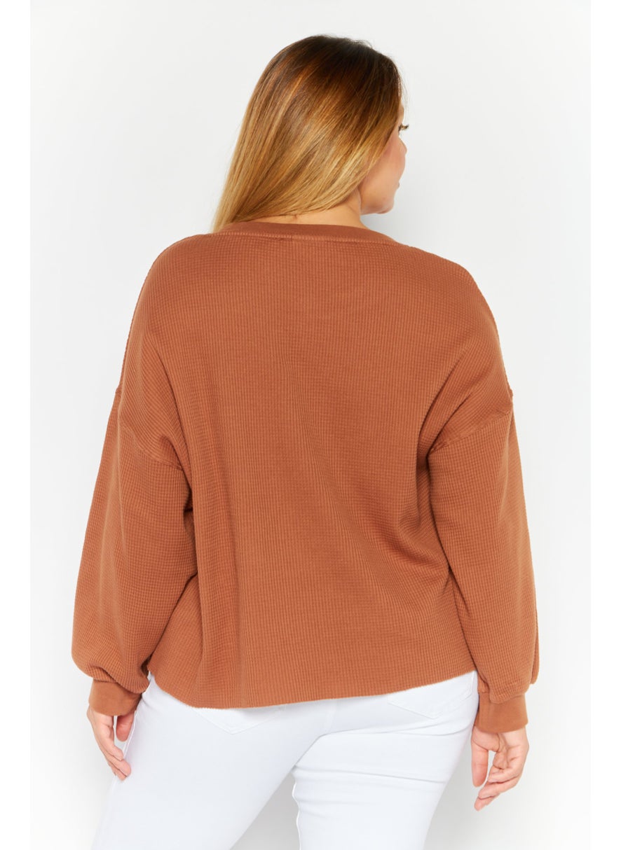 Sage Collective Women Round Neck Textured Sweater, Brown  - Image 4