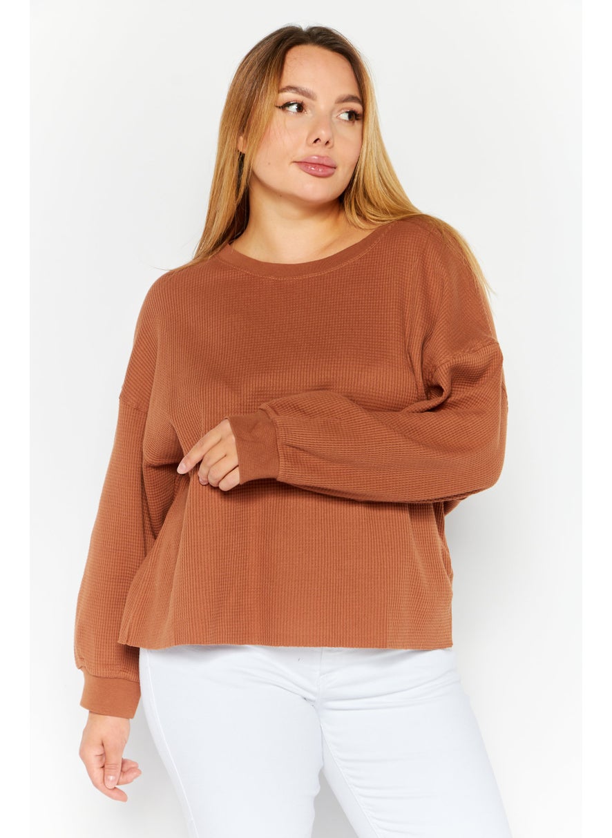 Sage Collective Women Round Neck Textured Sweater, Brown  - Image 1