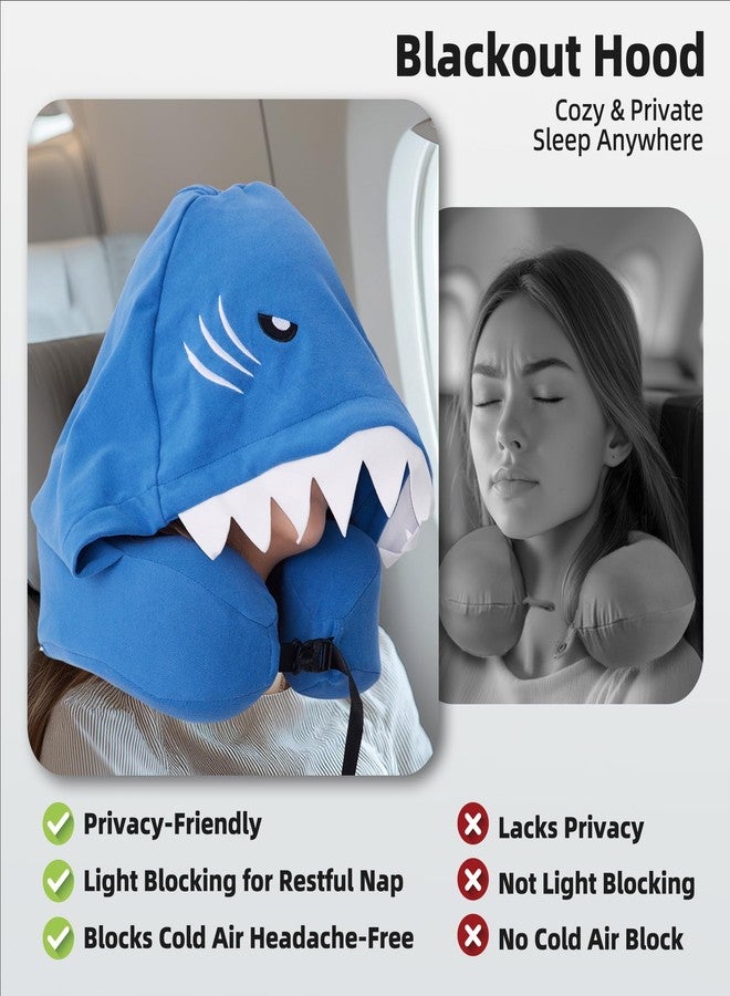 وسادة سفر بغطاء رأس من ALLINCOZY، مصنوعة من إسفنج الذاكرة بنسبة 100%، وسادة رقبة للسفر، بتصميم سمكة قرش - Image 2
