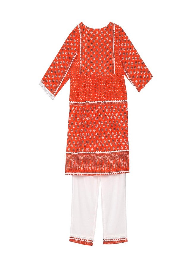 BIBA Girl's Cotton Kurta, Palazzo (KWMRNMGR6113AW24ORGWHT_Orange-White - Image 4