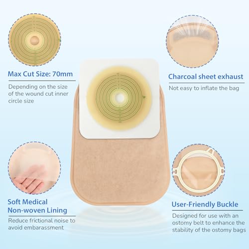Heagimed 60pcs Ostomy Supplies Ostomy Bags 2 Piece Closed End, 2-Piece Disposable Colostomy Bags for Ileostomy Stoma Care, Travel Backup, Cut-to-Fit, 70mm Max (40 x Ostomy Bag + 20 x Skin Barrier） - Image 4