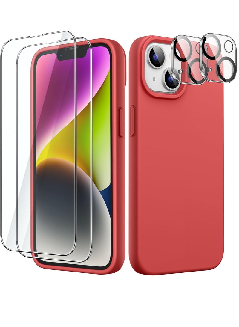 ELTRAZONE "5-in-1 iPhone 14 (6.1-Inch) Red Silicone Case - With 2 Screen Protectors & 2 Camera Lens Protectors" - Image 1