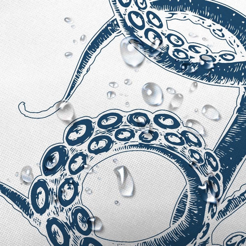 VEIGIKE Octopus Decor Shower Curtain for Bathroom  Funny Blue and White Sea Monster Kraken Animal Fabric Shower Curtains Set  Unique Novelty Nautical Kids Restroom Accessories with Hooks 72X72Inches - Image 5