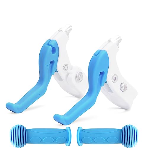 TOPCABIN Children Bicycle Brake Lever Handlebar Brakes Bike Brake Lever Bike Grips Set Handlebar Grips for Children Bike (Blue(Brake levers+Grips Set)) - Image 1