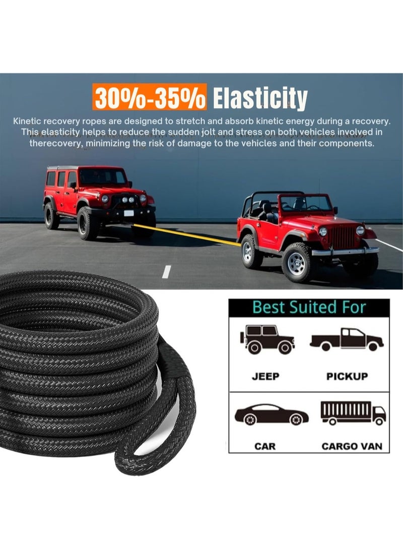 LIMOS 1"*30ft Tow Rope,4x4 Kinetic Recovery Rope Kit with 2 Shackle Ropes, Heavy-Duty Vehicle Recovery Rope,Drive Pickup Truck, SUV, ATV Off Road Heavy Duty Recovery Kit (9 Meters) - Black - Image 4