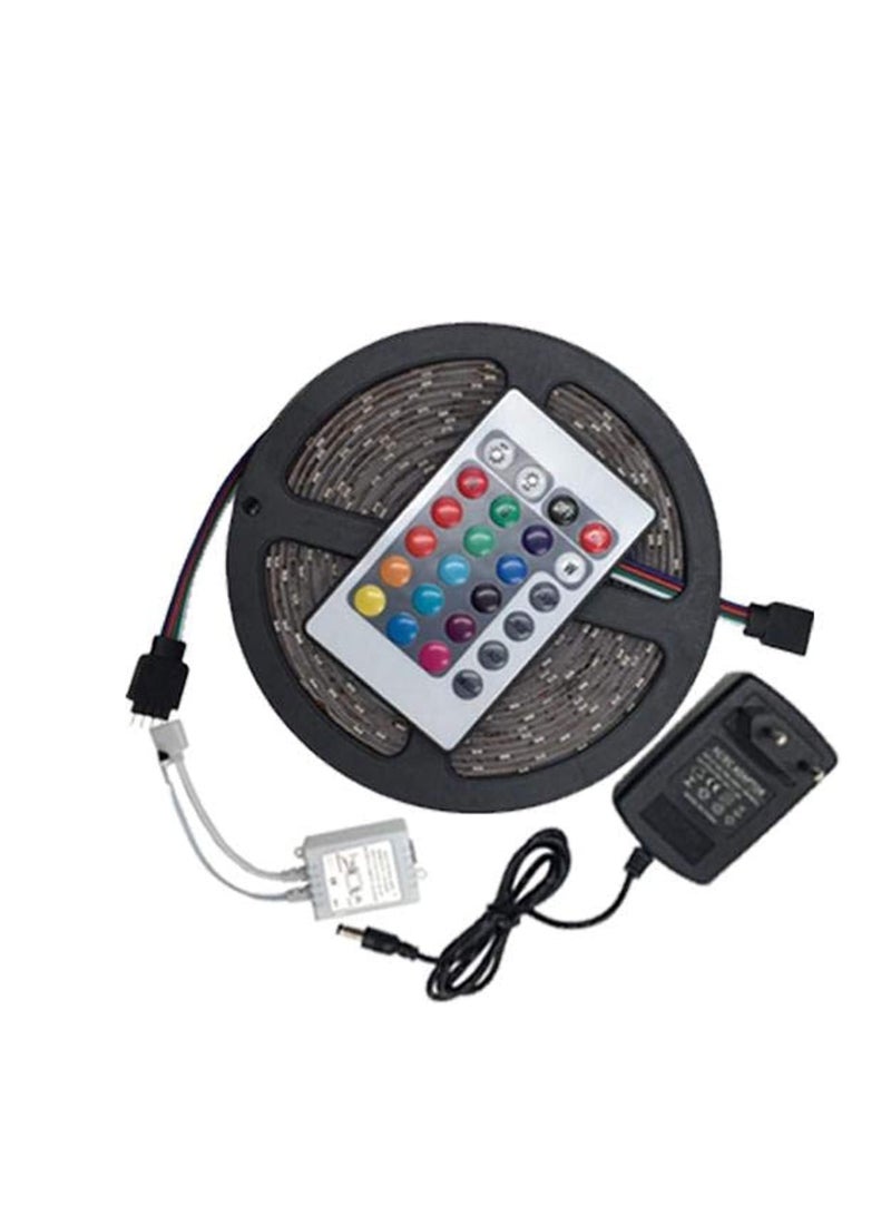 شريط إضاءة LED بطول 5 متر ضد الماء – موديل 3528 RGB متعدد الألوان مع ريموت ومحول كهربائي – للإضاءة الزخرفية في الغرف، خلف التلفاز، الأسقف، الحفلات والديكور المنزلي - Image 1