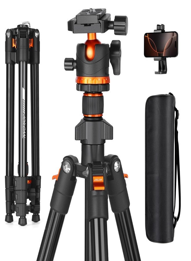 JOILCAN 66" Camera Tripod, Travel Tripod for Camera with 360° Ball Head & Phone Holder, Lightweight Compact Tripod for DSLR/Smartphone Photography, Max Load 22lbs - Image 1