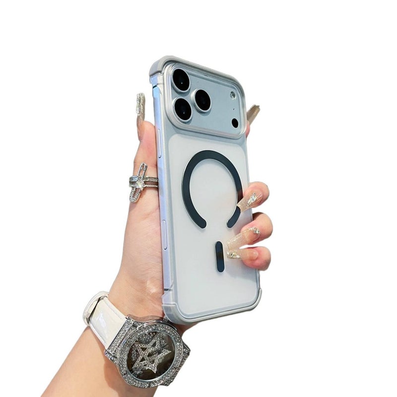 غطاء MagSafe بPC باللون رمادي مغناطيسي لـ iPhone 16 / 16 Plus / 16 Pro / 16 Pro Max مع تصميم بدون إطار ومغناطيس قوي مع مقاوم للصدمات مع ملمس غير لامع مع حماية من السقوط للطاولة - Image 1