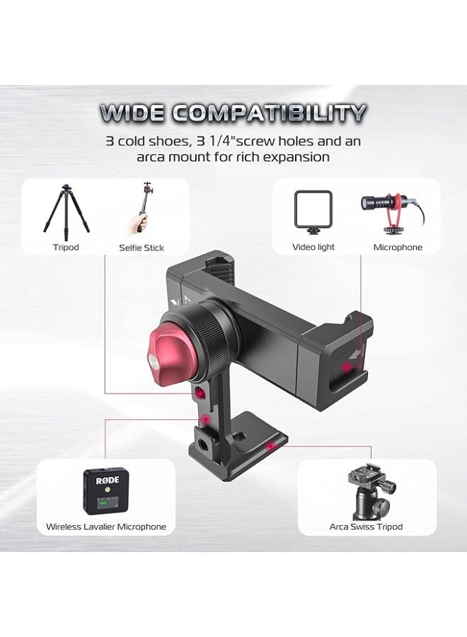 ULANZI ST-27 Aluminum Phone Tripod Mount w/ 3 Cold Shoes, Arca-Swiss Cell Phone Tripod Mount - Image 5