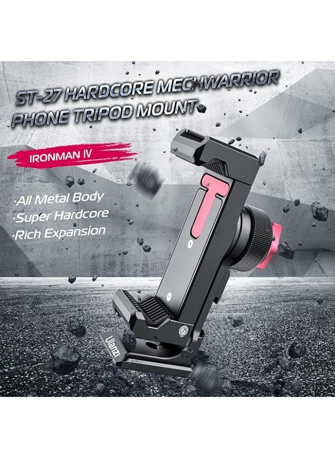 ULANZI ST-27 Aluminum Phone Tripod Mount w/ 3 Cold Shoes, Arca-Swiss Cell Phone Tripod Mount - Image 4