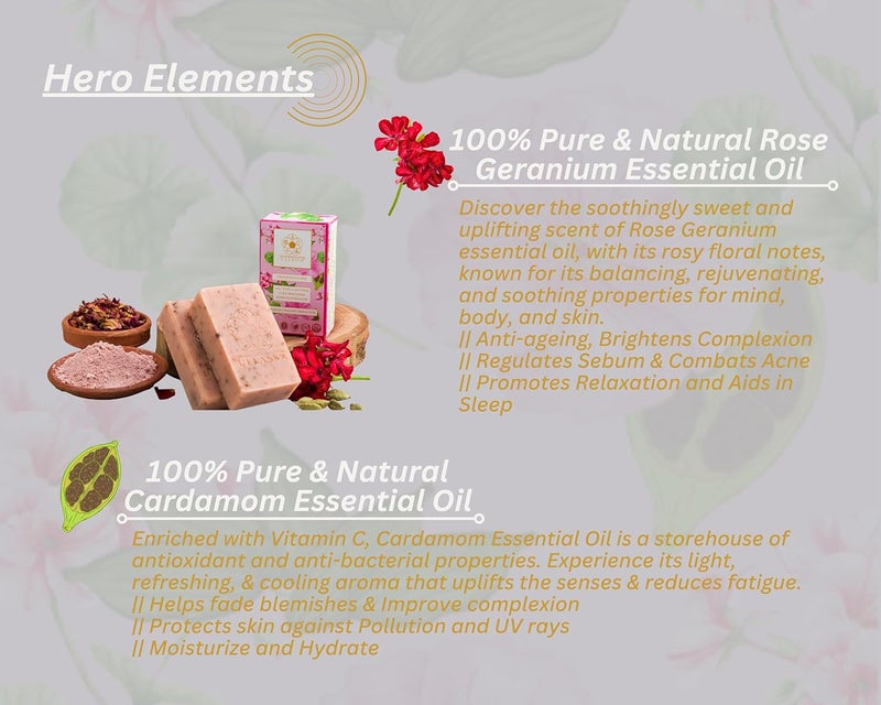 ULLASSA Aromatherapy Soap Tan Removal Spotless Complexion Moisturizing Hydrating Rose Geranium Cardamom For Women Men Pack of 2 - Image 4