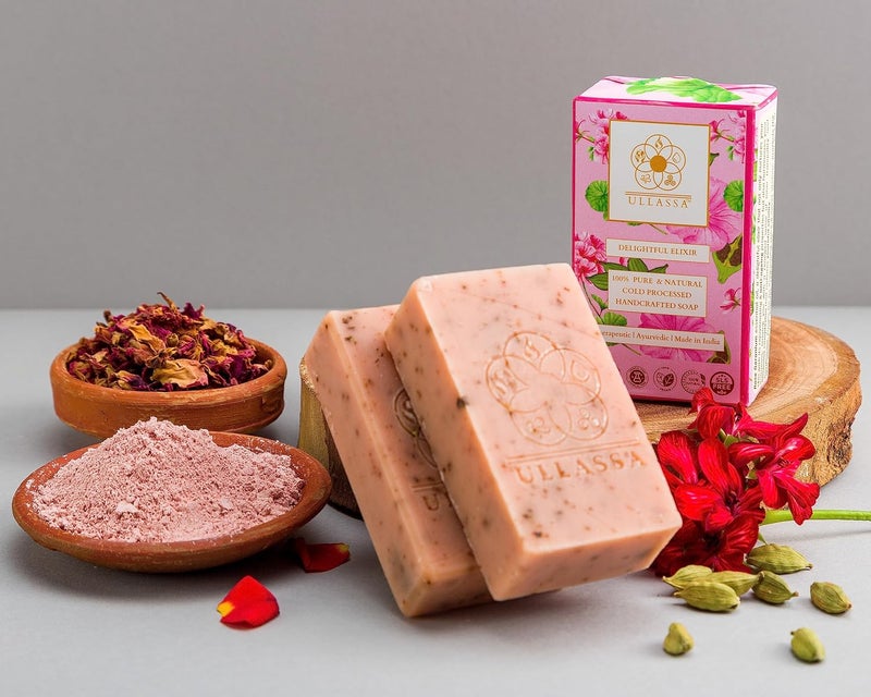 ULLASSA Aromatherapy Soap Tan Removal Spotless Complexion Moisturizing Hydrating Rose Geranium Cardamom For Women Men Pack of 2 - Image 2