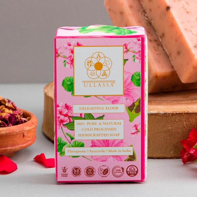 ULLASSA Aromatherapy Soap Tan Removal Spotless Complexion Moisturizing Hydrating Rose Geranium Cardamom For Women Men Pack of 2 - Image 1