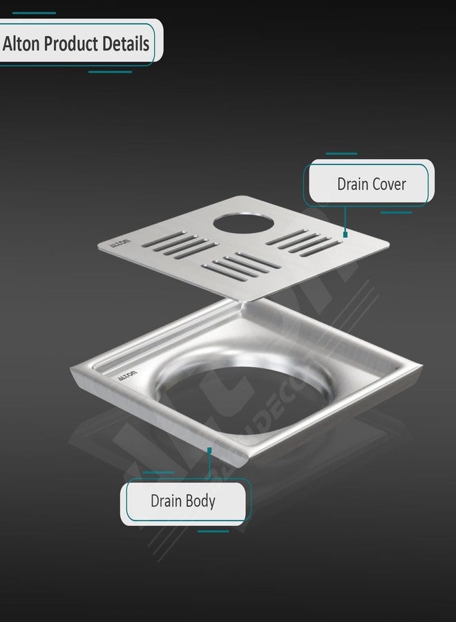 ALTON ALD1001, SS-304 Grade, 6x6 INCH Cut, Bathroom Grating Square Floor Drain Jali, Matte - Image 3