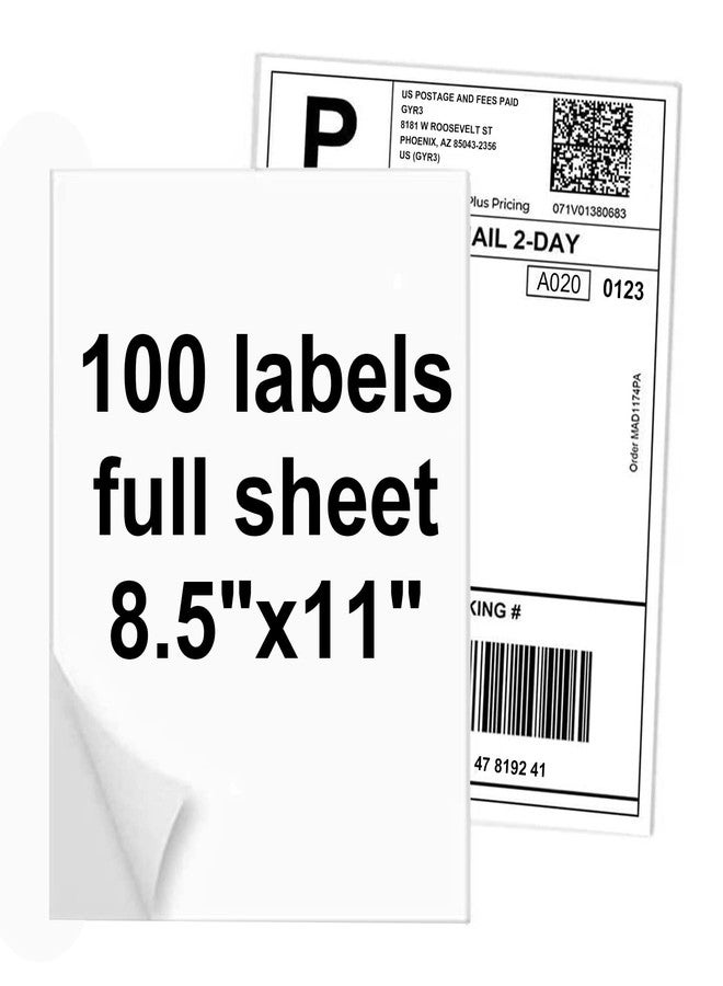 NefLaca 100 Full Sheets Sticker Paper for Laser & Ink Jet Printers, 8.5" x 11" Full Sheet Address Shipping Label, 100 Sheets 100 Labels - Image 1