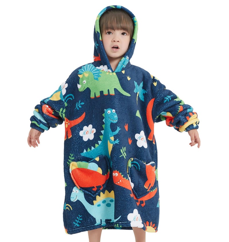 Fiosnow Glow in the Dark Dinosaur Blanket Hoodies for Kids Toddler 2-6YR Oversize Wearable Blanket Hoodies for Boys Girls - Image 1