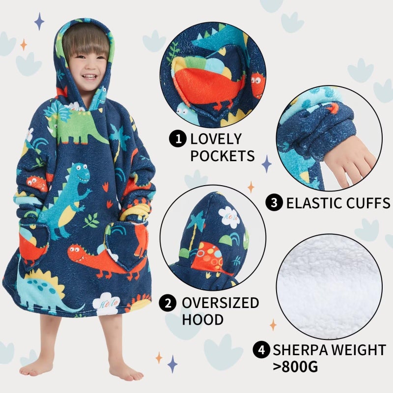 Fiosnow Glow in the Dark Dinosaur Blanket Hoodies for Kids Toddler 2-6YR Oversize Wearable Blanket Hoodies for Boys Girls - Image 4