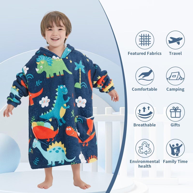 Fiosnow Glow in the Dark Dinosaur Blanket Hoodies for Kids Toddler 2-6YR Oversize Wearable Blanket Hoodies for Boys Girls - Image 2