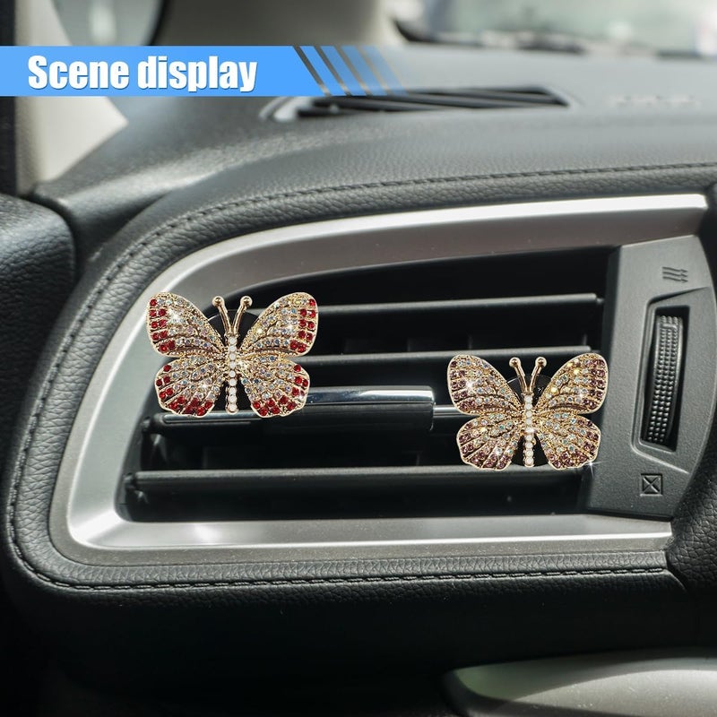 LHDOS 3PCS Bling Butterfly Car Dashboard Air Vent Trim Clips, Crystal Rhinestone Car Diffuser Air Conditioner Outlet Clip, Air Freshener Vent Clip Car Interior Decoration Clip for Women (Purple/Green/Red) - Image 5