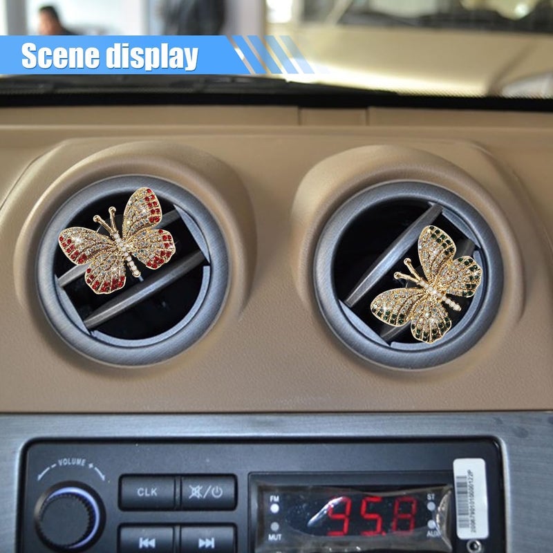 LHDOS 3PCS Bling Butterfly Car Dashboard Air Vent Trim Clips, Crystal Rhinestone Car Diffuser Air Conditioner Outlet Clip, Air Freshener Vent Clip Car Interior Decoration Clip for Women (Purple/Green/Red) - Image 3