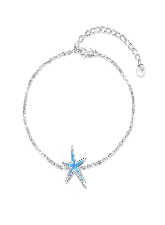Cuoka 925 Sterling Silver with Blue Fire Opal Starfish Adjustable Bracelet, Beach Nautical Tiny Jewelry Easter Mother Day for Women Girlfriend with Box - Image 1