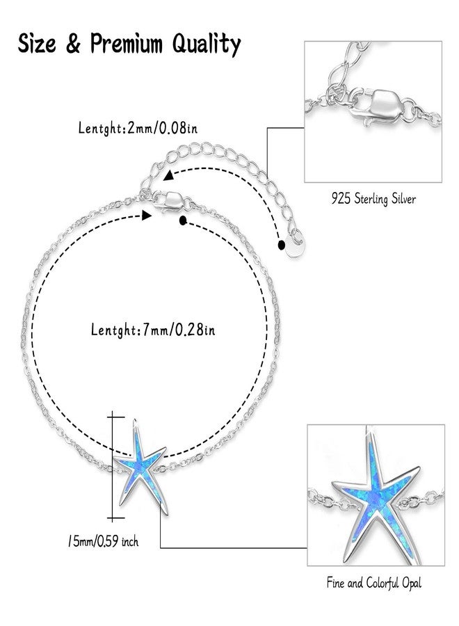 Cuoka 925 Sterling Silver with Blue Fire Opal Starfish Adjustable Bracelet, Beach Nautical Tiny Jewelry Easter Mother Day for Women Girlfriend with Box - Image 5