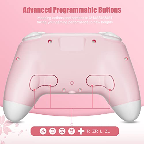 Mytrix Wireless Controller for Windows PC iOS Android Steam Deck Bluetooth Controller with Programmable Buttons Turbo Vibration Pink - Image 3
