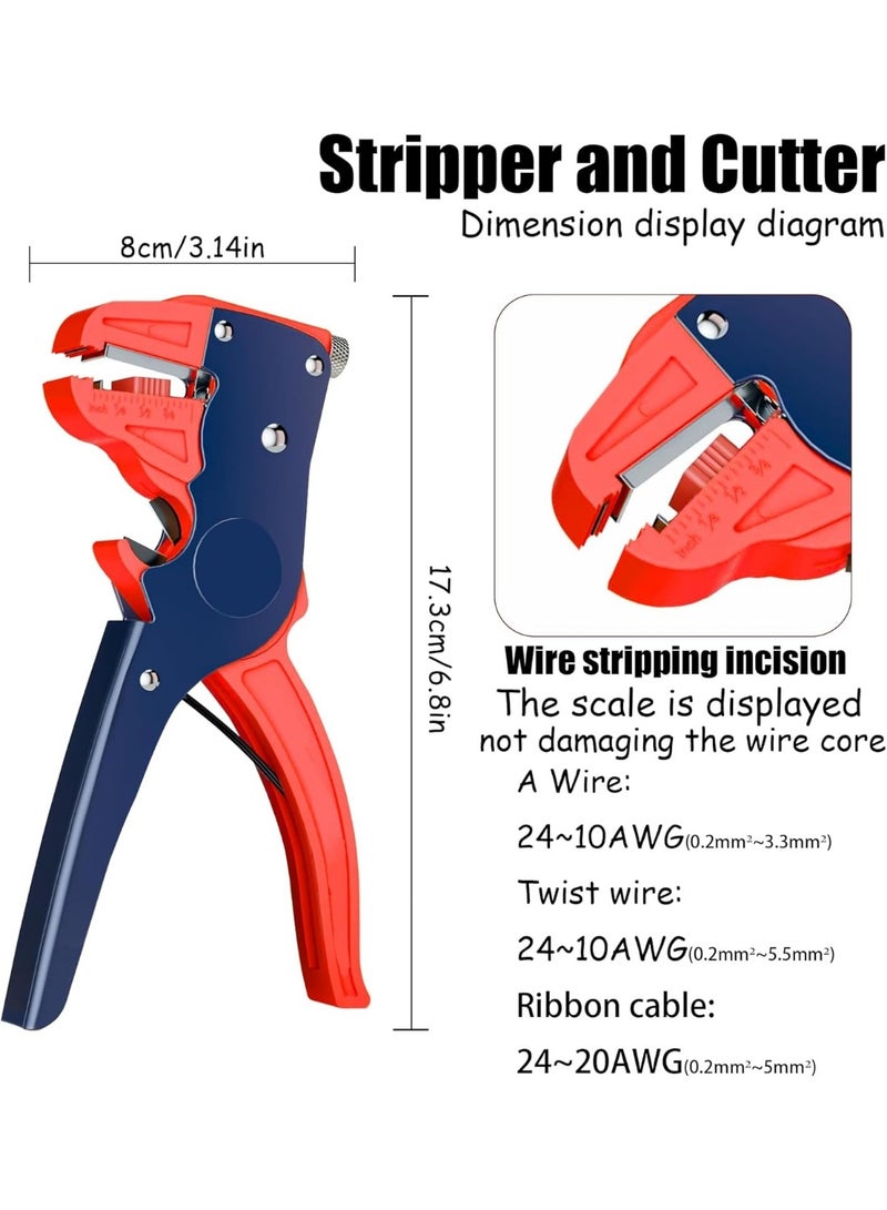 LOKIPA 17.8cm (7-inch) Automatic Wire Stripper Pliers, Multifunctional Electrician Tool with Crimping & Cutting, Adjustable 0.8-2.6mm Stripping Diameter, Ergonomic Handle with Spring Loaded Action for DIY & Professional Use (Red/Blue) - Image 2
