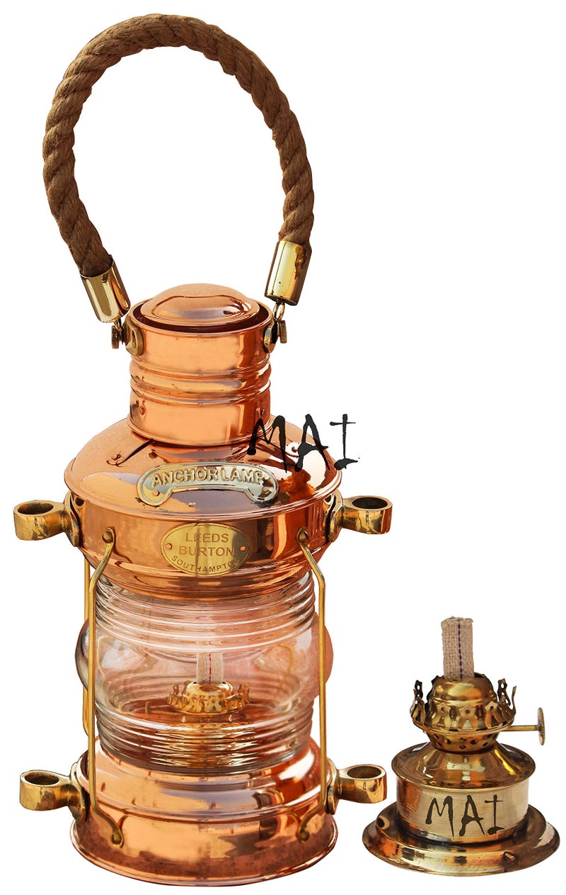 Mai Brass & Copper Anchor Oil Lamp Leeds Burton Nautical Maritime 14" Ship Lanterns. - Image 1