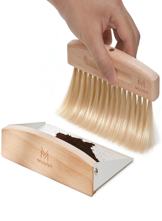MUVNA Small Coffee Brush and Dust Pan Set - Barista Broom for Espresso Station, Countertop, Magnetic Retention Coffee Cleaning Brush Barista Tools Crumb Sweeper for Home, Coffee Bar, White - Image 1