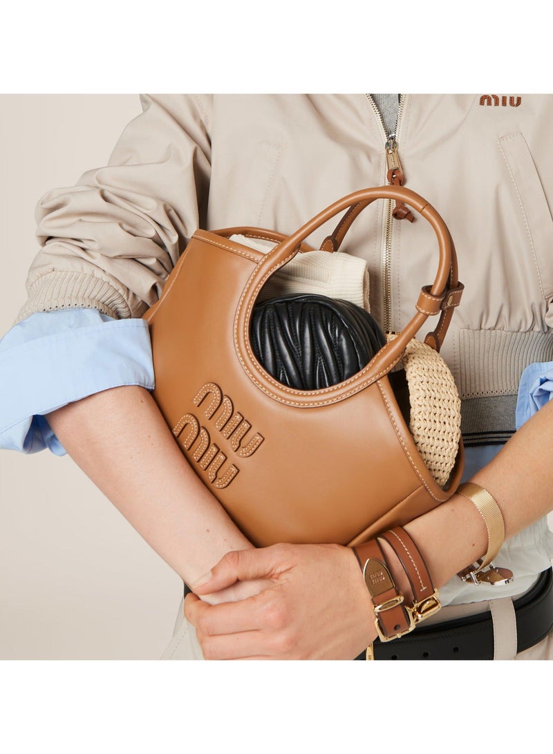 Miu Miu MIU IVY Leather Tote Bag, Women's Hand Bag, Women's Hobo Bag, Women's Shoulder Bag, Women's Cross Body Bag, Women's Travel Bag, Brown - Image 5