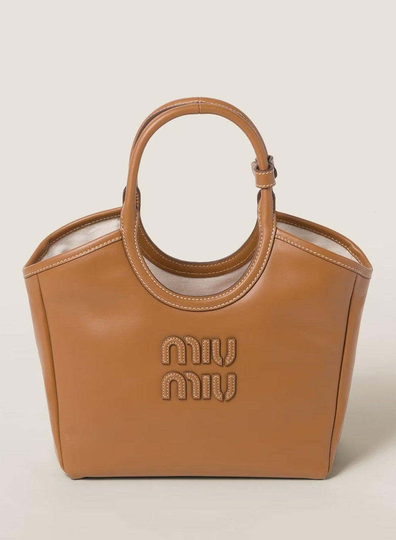 Miu Miu MIU IVY Leather Tote Bag, Women's Hand Bag, Women's Hobo Bag, Women's Shoulder Bag, Women's Cross Body Bag, Women's Travel Bag, Brown - Image 1