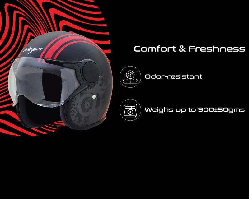 Vega Jet Old School ISI DOT Certified Matt Finish Open Face Helmet for Men and Women with Clear Visor(Dull Black Red, Size:M) - Image 4