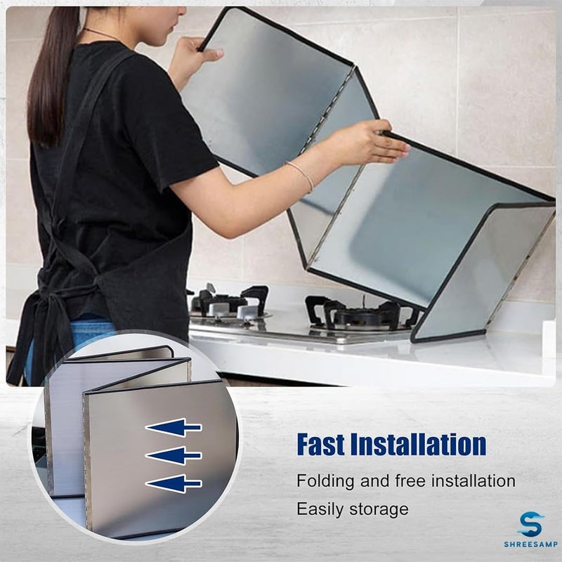 SHREESAMP 4 Sided Splatter Guards For Frying Grease Splatter Guard For Frying Pan Foldable Stainless Steel Grease Splatter Screen Anti Splatter Foldable Kitchen Backsplash Protector For Stove Top - Image 2