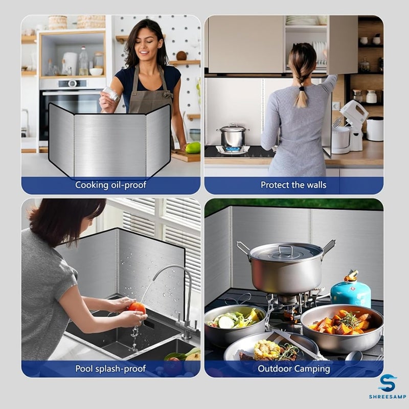 SHREESAMP 4 Sided Splatter Guards For Frying Grease Splatter Guard For Frying Pan Foldable Stainless Steel Grease Splatter Screen Anti Splatter Foldable Kitchen Backsplash Protector For Stove Top - Image 4