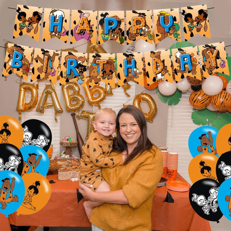 PINUO African American ð™ð™¡ð™žð™£ð™©ð™¨ð™©ð™¤ð™£ð™šð™¨ birthday party supplies,Pebbles and Bam bam party including cake caps, cupcake caps, flags, Latex Balloons, It is very suitable for birthday party supplies. - Image 5