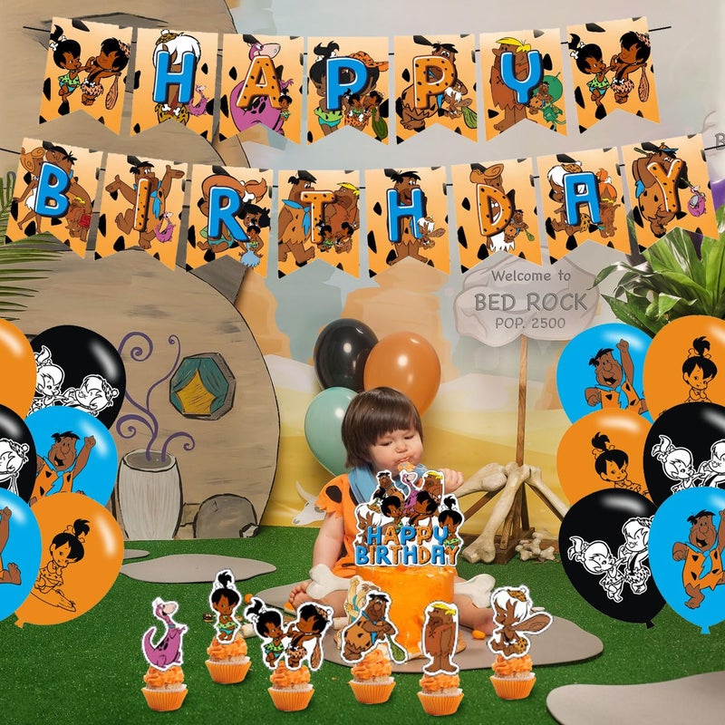 PINUO African American ð™ð™¡ð™žð™£ð™©ð™¨ð™©ð™¤ð™£ð™šð™¨ birthday party supplies,Pebbles and Bam bam party including cake caps, cupcake caps, flags, Latex Balloons, It is very suitable for birthday party supplies. - Image 4