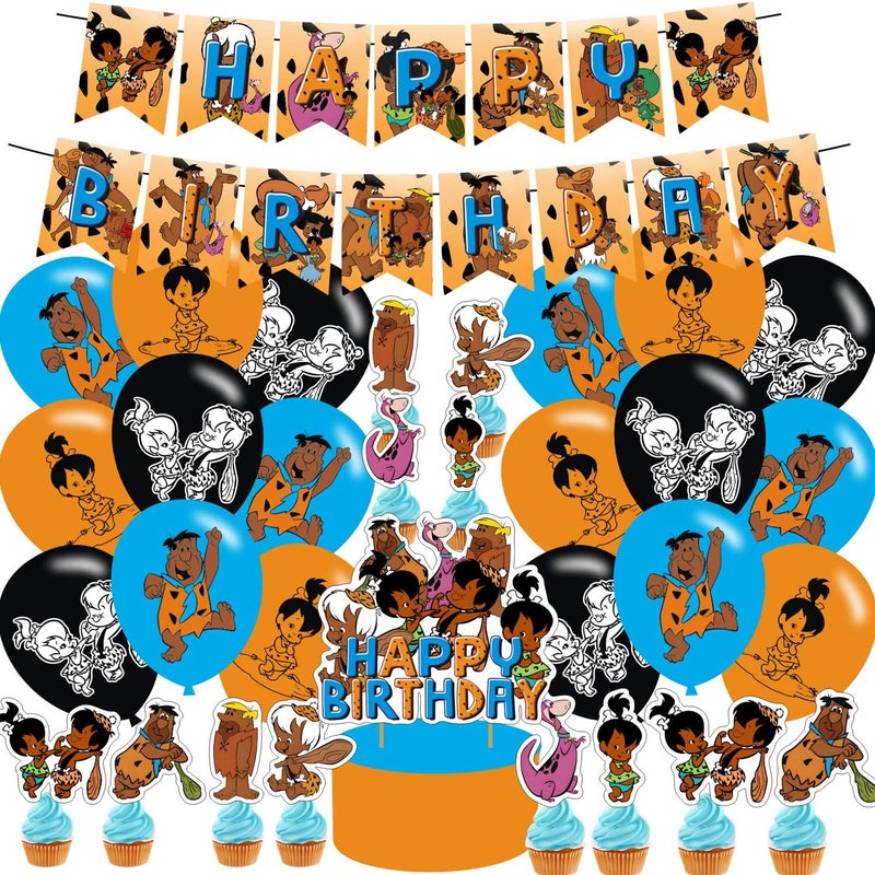 PINUO African American ð™ð™¡ð™žð™£ð™©ð™¨ð™©ð™¤ð™£ð™šð™¨ birthday party supplies,Pebbles and Bam bam party including cake caps, cupcake caps, flags, Latex Balloons, It is very suitable for birthday party supplies. - Image 1
