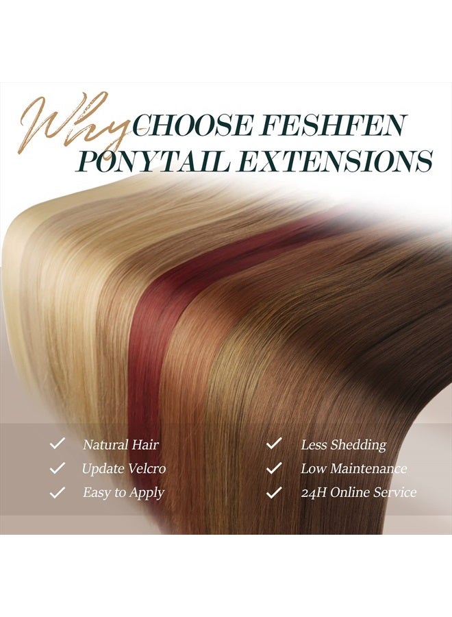 FESHFEN إضافات ذيل حصان مستقيمة طويلة 24 بوصة باللون الأسود والبني مع لف حول ذيل حصان صناعي قطع شعر ذيل حصان إضافات شعر قطع للنساء والفتيات - Image 5