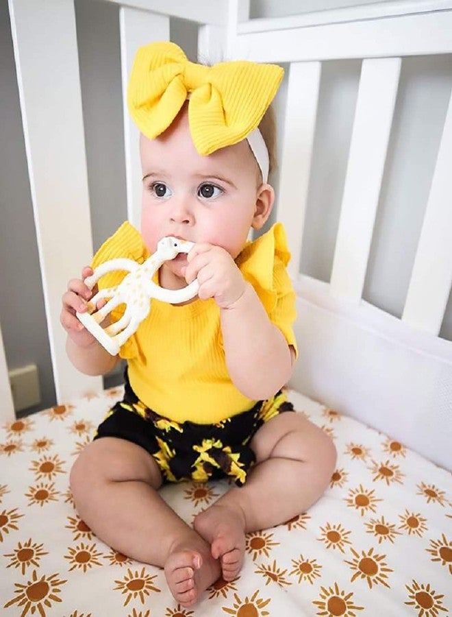 AMAWMW Newborn Baby Girl Summer Clothes Ribbed Ruffle Short Sleeve Romper Sunflower Shorts Outfit 3-6/6 Month Girl Clothes - Image 2