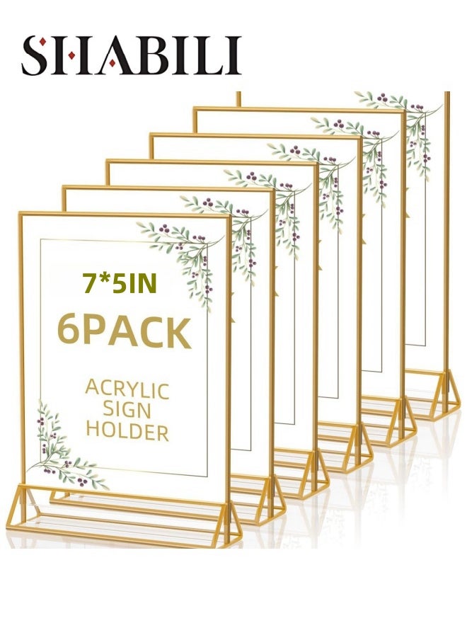 SHABILI 6PCS 5*7in Acrylic Sign Holder,L Shaped Desktop Display Holder, 17.78*12.7cm Poster Menu Holder, Table Number Display Stand，Double Sided Clear Sign Holder for Wedding, Restaurant Signs, Office  - Image 1