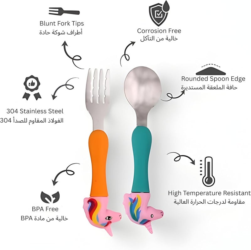 كرافيستا مجموعة أدوات المائدة للأطفال من الفولاذ المقاوم للصدأ – 4 قطع من الملاعق والشوك المعدنية للأطفال الصغار – خالية من مادة BPA، مناسبة لصندوق الغداء والسفر والاستخدام المنزلي – هدايا يونيكورن للأطفال والبنات - Image 2