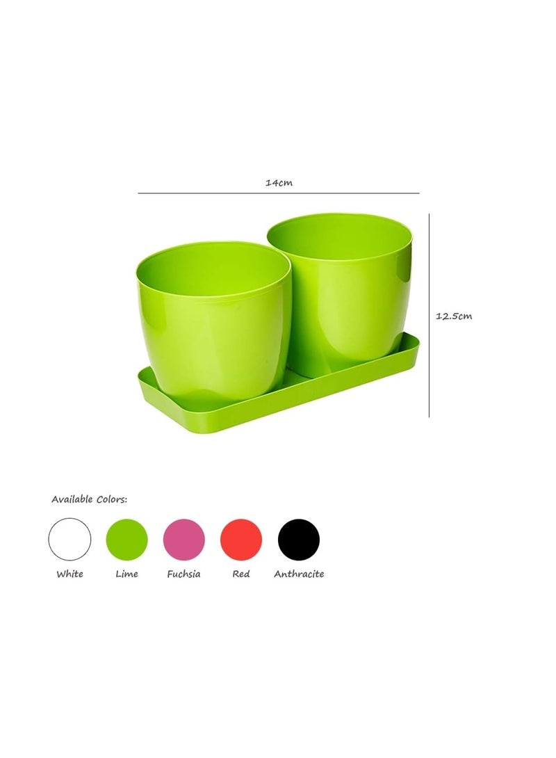 أيدل طقم من 2 وعاء زهور بلاستيكي دائري مع صينية - 14x12 سم أصيص نباتات متين للاستخدام الداخلي والخارجي - أصيص حديقة زخرفي خفيف الوزن بألوان متعددة - دائري للمعيشة - صنع في إيطاليا - Image 4