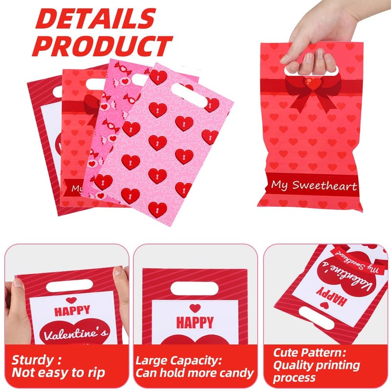 Colodeol 50 Pcs Valentines Treat Bags with Handles,Valentine Goodie Treat bags for Kids, Valentines Plastic Candy Goody Gift Bag for Valentines Party Decorations Supplies Favors - Image 4
