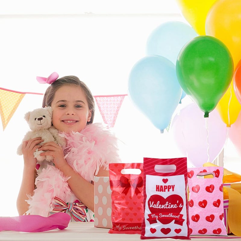 Colodeol 50 Pcs Valentines Treat Bags with Handles,Valentine Goodie Treat bags for Kids, Valentines Plastic Candy Goody Gift Bag for Valentines Party Decorations Supplies Favors - Image 5