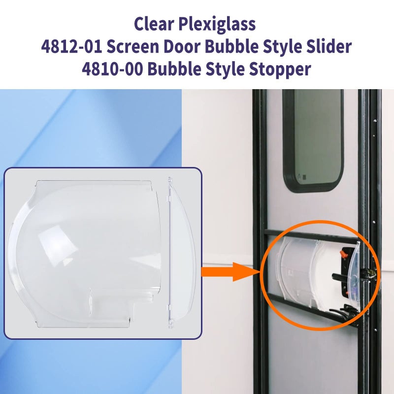 Vsttar Clear Plexiglass 4812-01 Screen Door Bubble Style Slider & 4810-00 Stopper Complete Replacement Kit, Compatible with Dexter Right Hand Screen Door Bubble Style, Clear, Works with 4814-00 Holder - Image 2