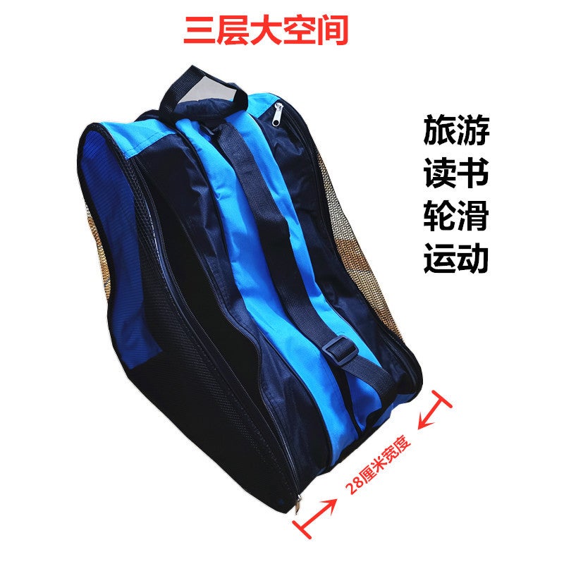 Generic Roller Skating Training Class Same Style Childrens Skating Protective Equipment Helmet Suit Roller Skating Bag Three-Layer Bag Protective Equipment Knee Pad Blue three-layer bag